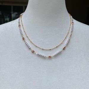 NWT Francesca’s Junie Pearl Square Glass Station Layered Necklace